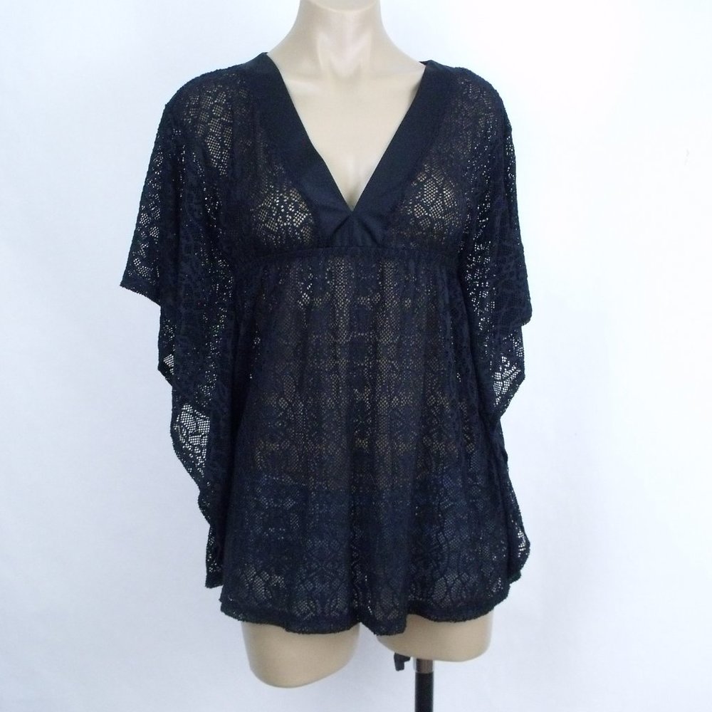 Athena Black Crochet Tunic Swim Cover Up Top